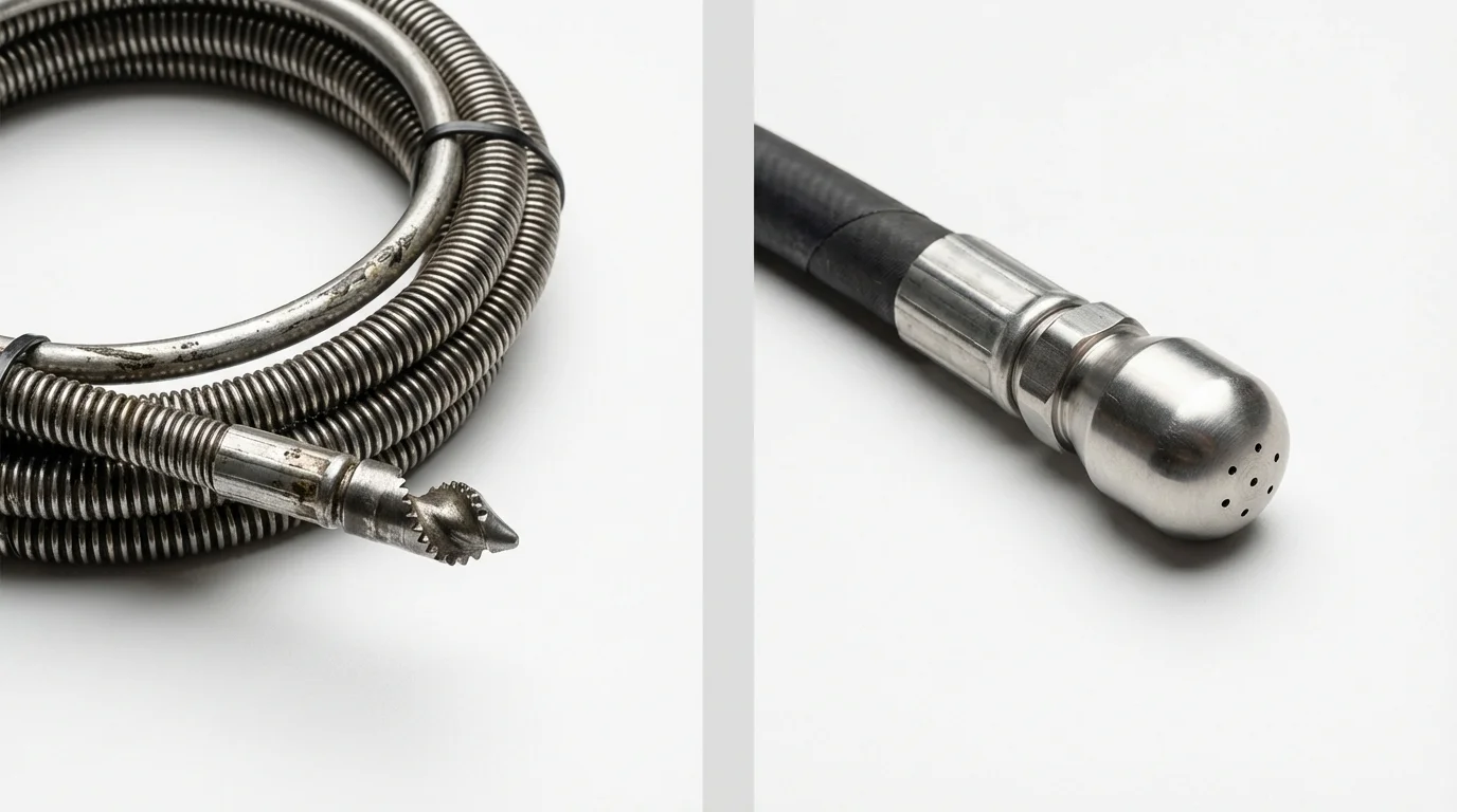 Drain snake cable and hydro jetting nozzle used for drain cleaning in Ripley, WV
