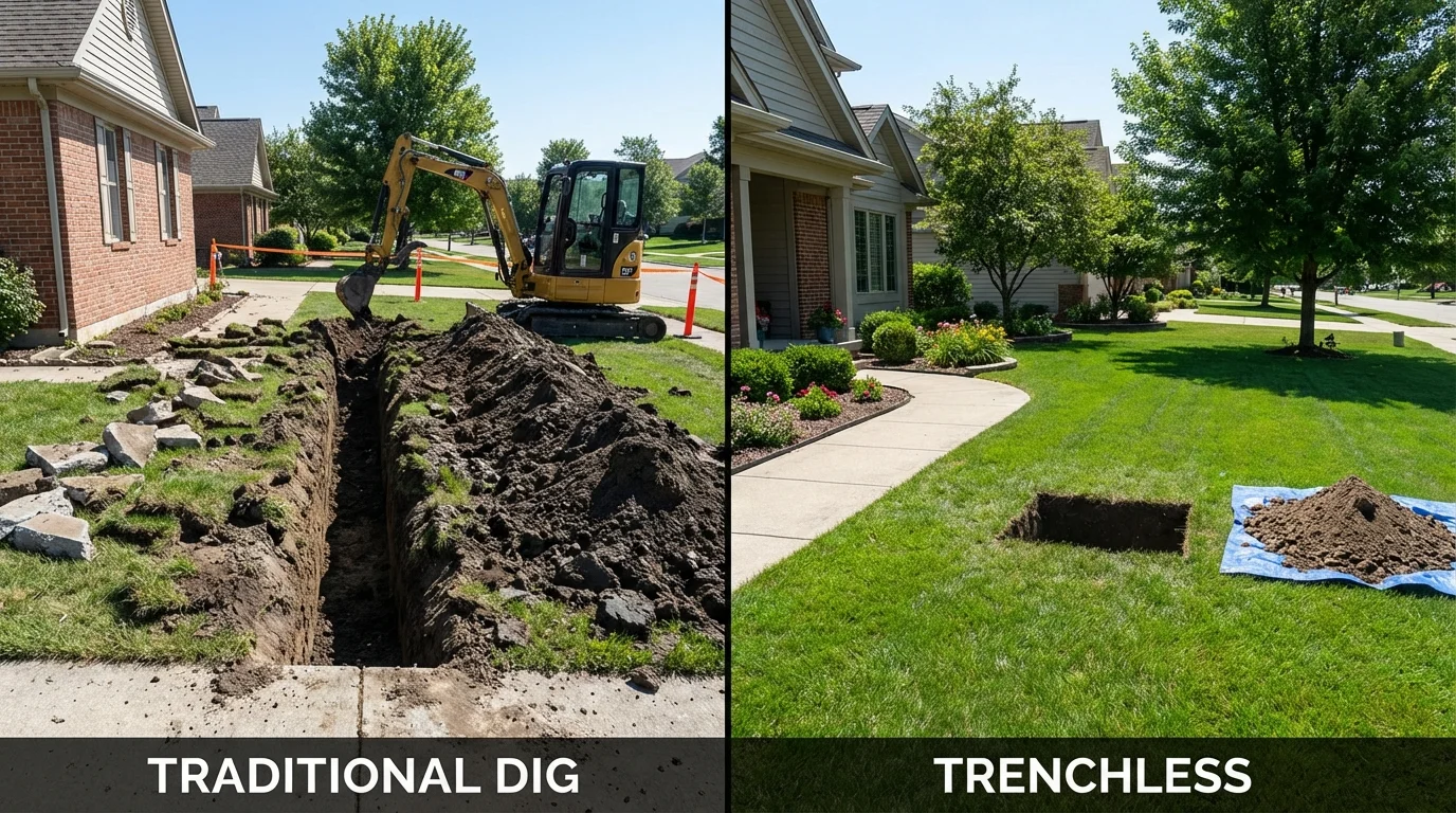 Trenchless sewer repair with minimal yard damage versus traditional excavation in Ripley, WV